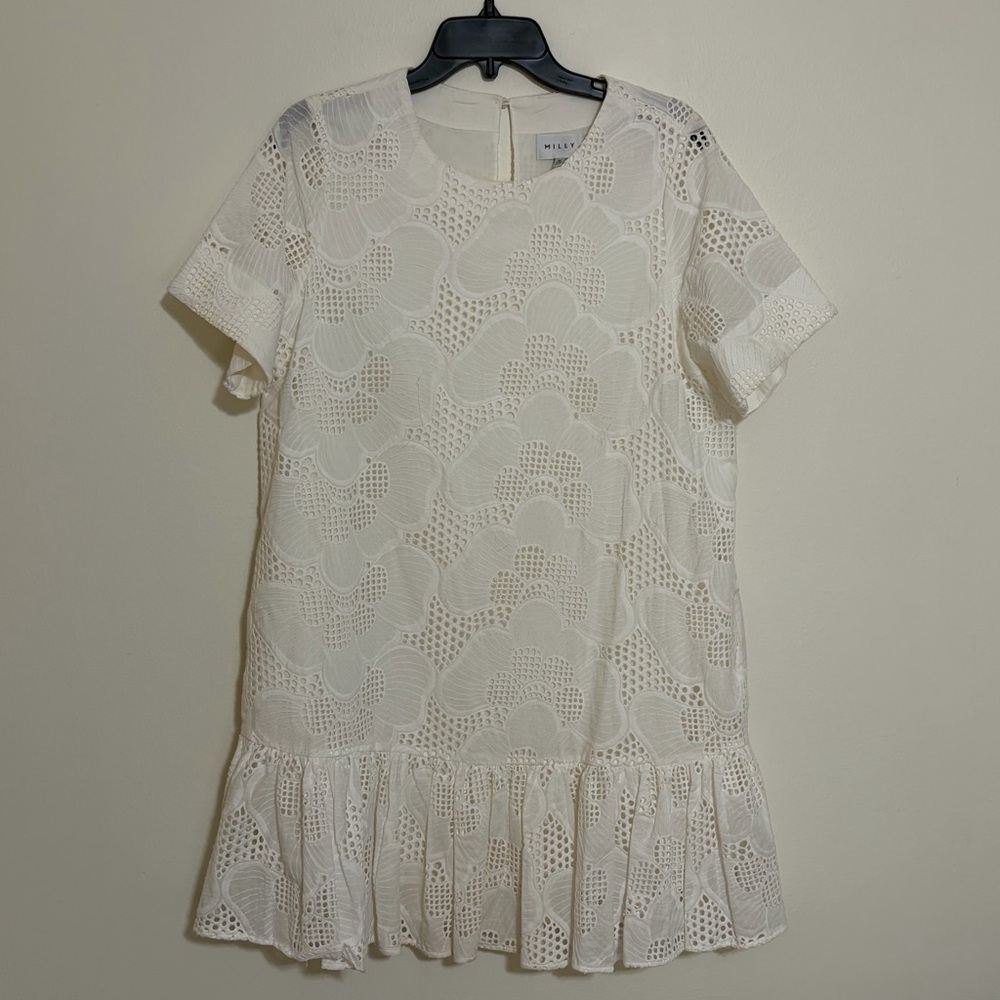 EUC Milly White Lace Short Sleeve Dress 100% cotton Size M